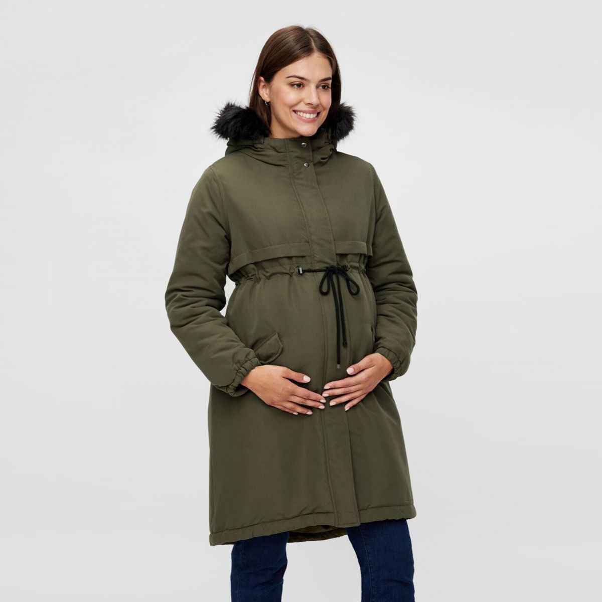 MAMALICIOUS zwangerschapsjas Jessa long olive Bellyfashion
