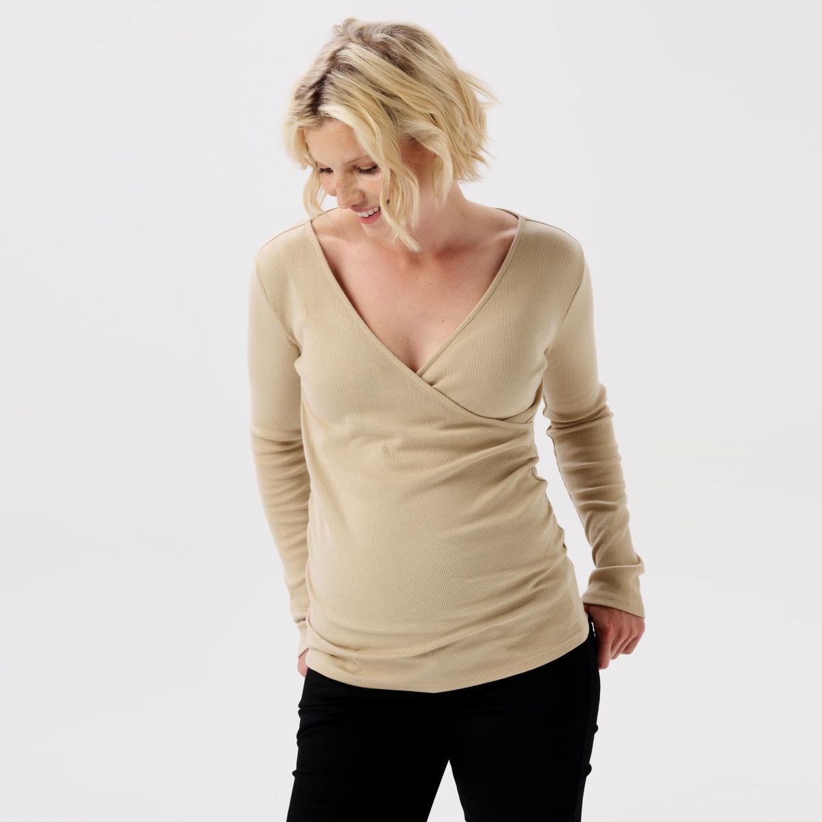 leg uit autobiografie Thespian NOPPIES - voedingsshirt Sara rib sand - Bellyfashion.nl