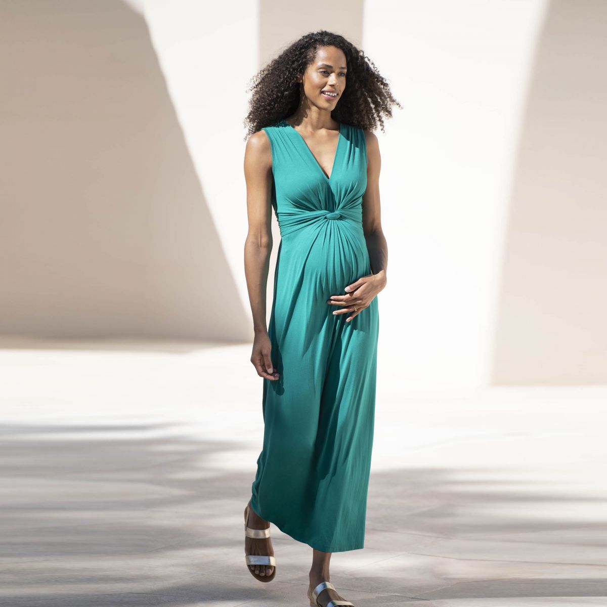 Savant snor gordijn SERAPHINE - zwangerschaps maxi dress Jo emerald - Bellyfashion.nl