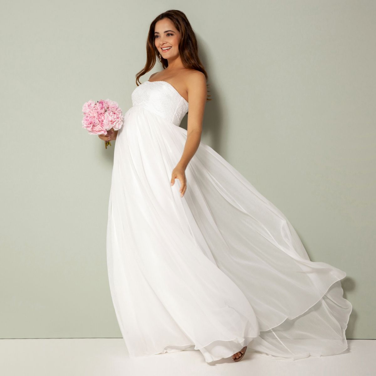 WSEYU Parel Tule Zwangerschapsjurk voor fotoshoot lange gezwollen mouw off-shoulder babyshower bruidsjurken